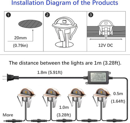LED Outdoor Deck Lights Kits, Φ1.38in Warm White 20 Pack Bronze, Low Voltage 12 Volt DC IP65 Waterproof, Electric Wired Recessed Stair Step Riser Mini Under Landscape Lighting for Outside Yard