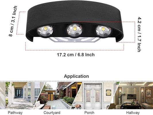 Kawell 6W Waterproof Modern Wall Sconces LED Wall Light Up Down Aluminum Wall Lamp LED Indoor Outdoor for Bathroom Bedroom Living Room Porch Stairs Hotels Garden Pathway, Black 6000K