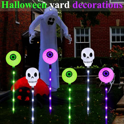 Halloween Decorations Outdoor Solar Garden Lights,6 Pack Scary Eyeball Skull Outside Decor,8 Modes Solar Halloween Lights for House Grave Patio Yard Lawn Pathway Halloween Party Ghost Decor