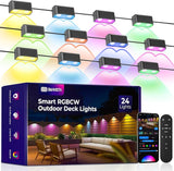 Outdoor Deck Lights 24 Packs, Smart RGBCW Fence Light, 100+ Scene Modes, Dual Lens LED String Lights with | Lumora