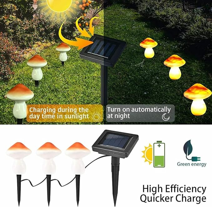 AOLI 3pcs Mushroom Outdoor Solar Garden Lights Landscape Pathway Light Decor (Orange)