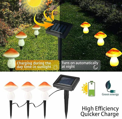 AOLI 3pcs Mushroom Outdoor Solar Garden Lights Landscape Pathway Light Decor (Orange)