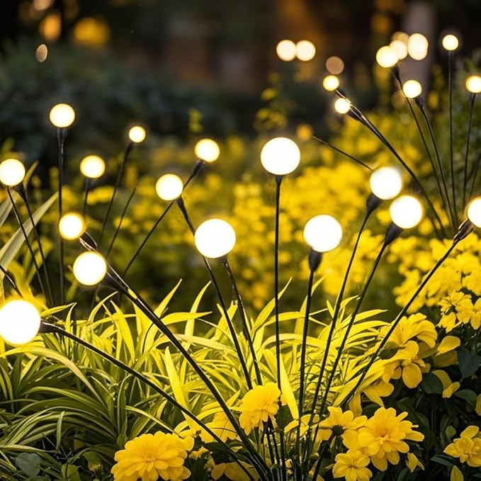 4 Packs Solar Lights Outdoor Waterproof,Garden Patio Decorative,Firefly Lights for Patio Lawn,Landscape Lighting Large Bulbs,Starlight Windswept,Great Gift for Women for Gardening,40LEDs