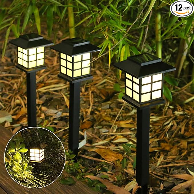 Solar Pathway Lights, 12 Pack Outdoor Landscape Lights Solar Garden Lights LED Solar Lawn Light Outdoor for Yard Patio Walkway Lawn Driveway, Warm White
