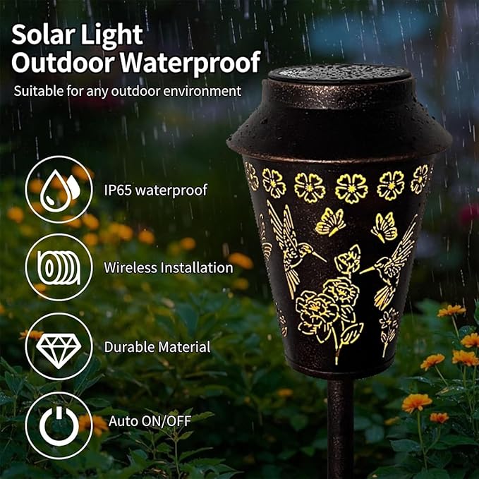 Solar Pathway Lights, Hummingbird Metal Copper Lantern for Garden, Patio, Lawn, Walkway, Outdoor Waterproof Landscape Lighting Decorative, Ideal Gifts for Women, Mom, Grandma (1)