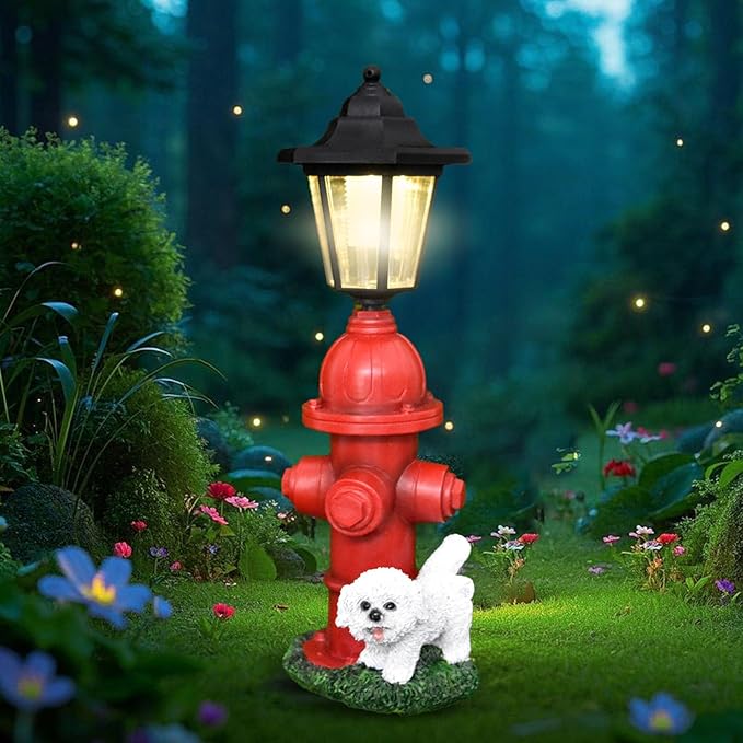 Dog Fire Hydrant Solar Decorative Light, Solar Light Outdoor, Garden Statue Solar Lights, Solar Lights Outdoor Waterproof Pathway for Dog Party Garden Lawn Outdoor Decorations (Red)
