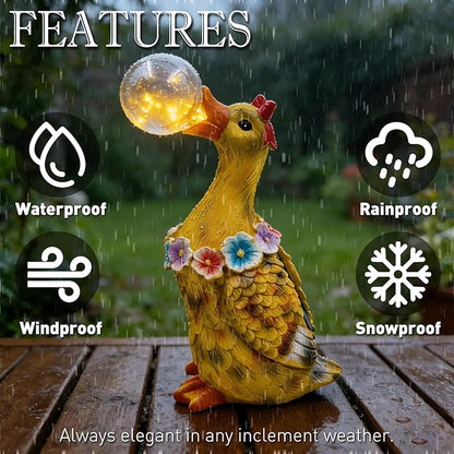 Porch Goose Statue with Solar Bubble Light Garden Yellow Figurine Decor for Yard Lawn Patio Outdoor Decorations Housewarming Gifts for Mom Grandma Women