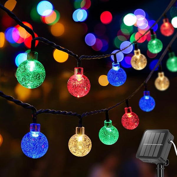 Metaku Solar String Lights for Outside, 20FT 30 LED Crystal Globe String Lights, Solar Powered Outdoor Light with 8 | Lumora