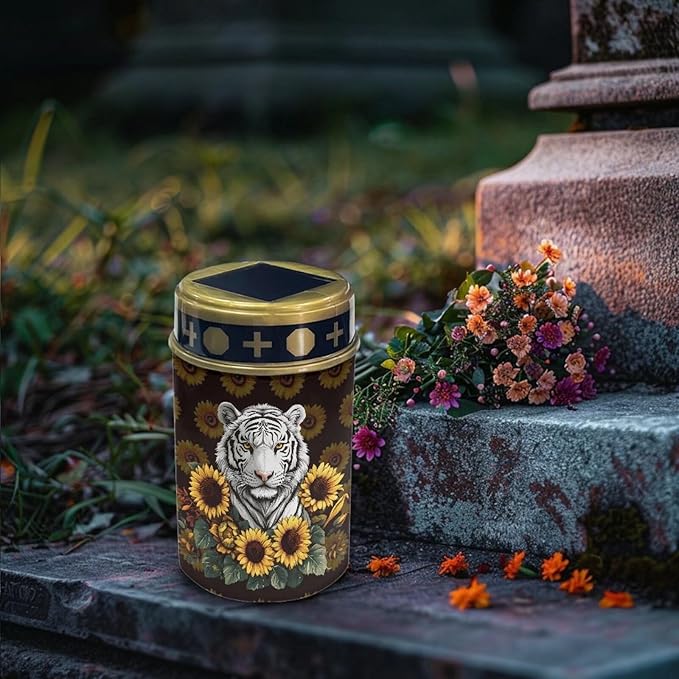 Tiger Sunflower Solar Cemetery Grave Decorations, Waterproof Memorial Cemetery Decorations Lights for Birthday Mother Day Fathery Day Memorial Day Christmas
