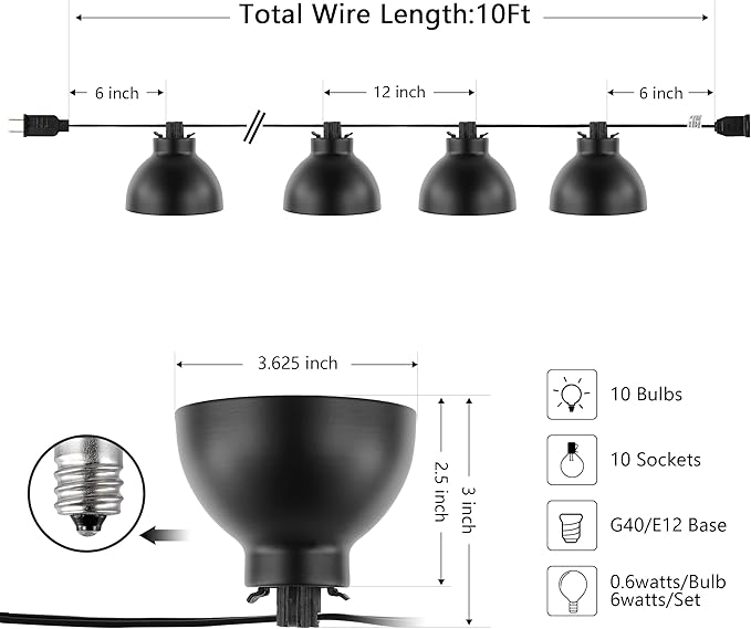 SAFAVIEH Lighting Collection Claudie Black 10-Foot LED Outdoor String Lights | Lumora