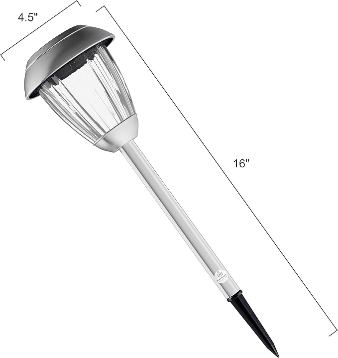 Solar Path Lights, Set of 8-16” Tall Stainless Steel Outdoor Stake Lighting for Garden, Landscape, Yard, Driveway, Walkway by Pure Garden (Gunmetal)