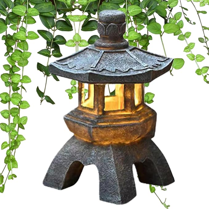 Garden Statues Outdoor, Solar Garden Statues, Palace Lamp Solar Powered Zen Lantern, Solar Yard Decorations for Outside Patio, Garden, Lawn (C)