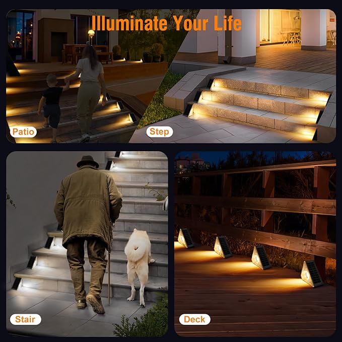 Solar Stair Lights Outdoor Waterproof, 3 in 1 Solar Step Lights for Outside, Dusk to Dawn Step Lights Solar | Lumora