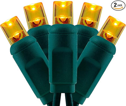 YULETIME Orange One-Piece Wide Angle Christmas Lights 140 Count 48 Feet, 2 Sets 70 LED 24 ft High Waterproof 5mm UL Certified String Light (Orange)