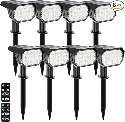 Brightown Solar Lights Outdoor Waterproof IP67, [Cool & Warm Light 2-in-1] Solar Spot Lights Outdoor, 2 Colors 3 Brightness Levels LED Outdoor Solar Lights for Yard Pathway Garden House, 8 Pack