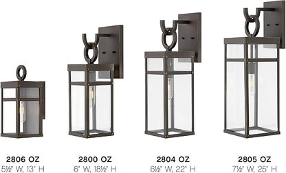 Hinkley Porter 2804OZ Medium Outdoor Wall Mount Lantern - Durable Aluminum Industrial + Arts and Crafts Style - Oil Rubbed Bronze