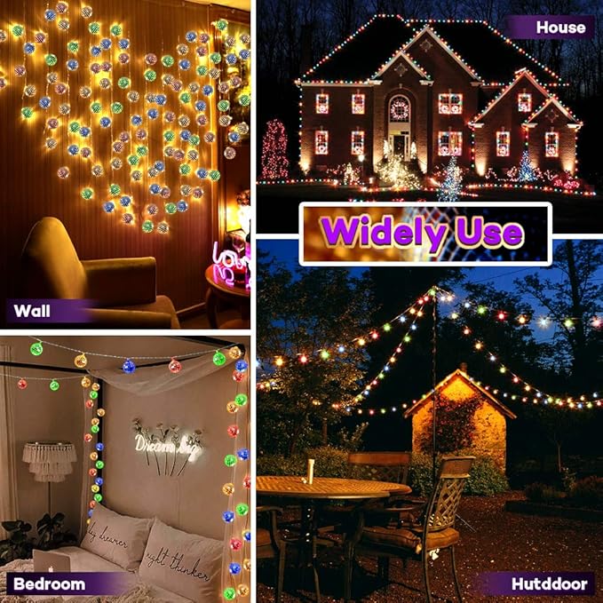 50 LED Disco Ball Mirror LED Party Light String Christmas Lanterns for Holiday Wall Window Tree Decorations Indoor Outdoor Patio Party Yard Garden Kids Bedroom Living Dorm (Multicolor)