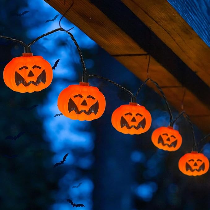 SUNSGNE Halloween Pumpkin String Lights 8.5ft Orange Hanging Decorative String Lights with 10 LED Pumpkin for Indoor Outdoor Halloween Party Window Bedroom Decor