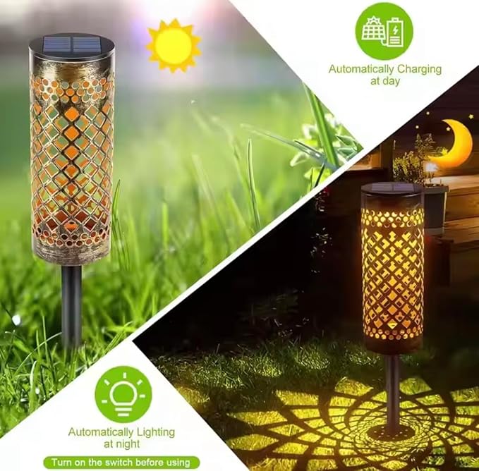 Solar Pathway Lights, Decorative Lattice Pattern, LED Garden Stakes, Bronze Metal Finish, 800mAh Battery, Sunflower Shadow Design, Pack of 6 Lights