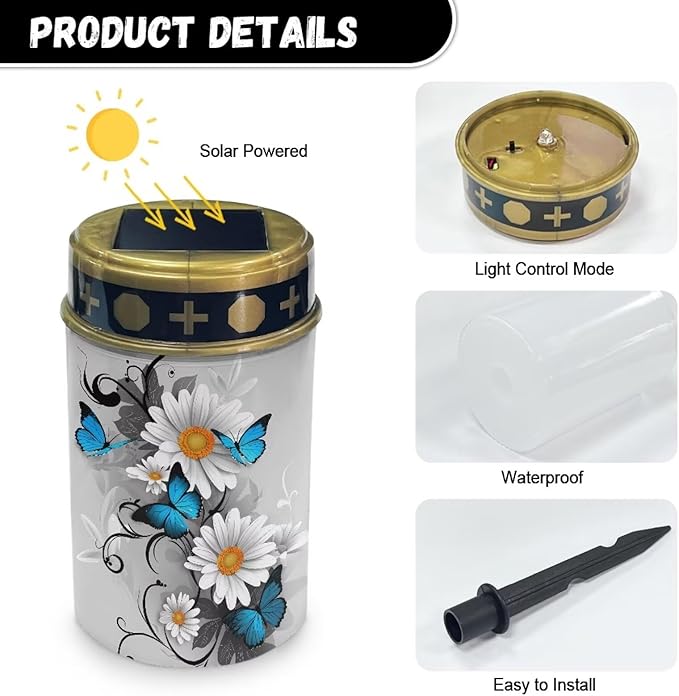 Butterfly Cemetery Solar Lights Daisy Solar Lights Grave Decorations for Cemetery Mom Solar Outdoor Lights Waterproof Decorative Solar Garden Stake Lights
