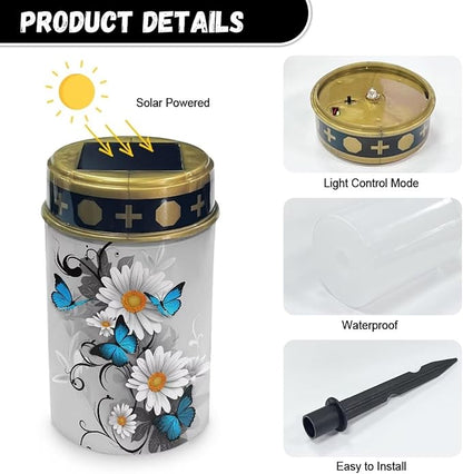 Butterfly Cemetery Solar Lights Daisy Solar Lights Grave Decorations for Cemetery Mom Solar Outdoor Lights Waterproof Decorative Solar Garden Stake Lights