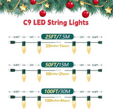 25FT C9 Christmas String Lights Outdoor, 25+1 LED Strawberry Christmas Lights on Connectable Green Wire, 2700K Warm | Lumora
