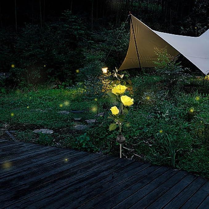 Solar Garden Lights,Solar Flowers Outdoor Waterproof with Rose, Garden Lights Solar Powered Waterproof, Solar Flower Lights, Solar Lights for Outside Garden Patio Yard Decorations (Yellow)