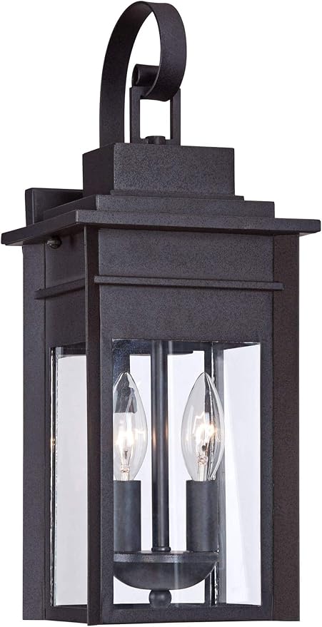 Franklin Iron Works Bransford Traditional Rustic Outdoor Wall Light Fixture Lantern Black Specked Gray 17" Clear | Lumora