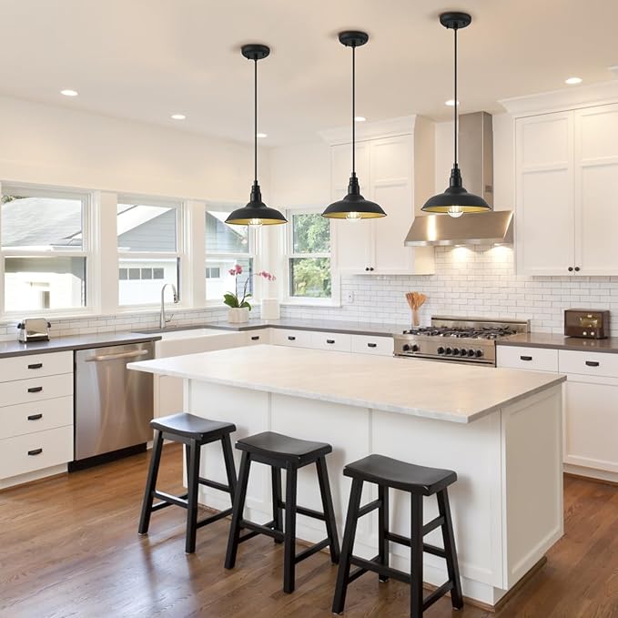10in Dome Farmhouse Pendant Lights Black and Brass Kitchen Island Hanging Light Fixture for House, Outdoor Barn | Lumora