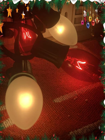 C9 Christmas Lights, 25FT Christmas C9 String Lights with 26 Red White Bulbs, Hanging Christmas Decoration Lights for Outdoor Patio Party Garden Yard-Green Wire