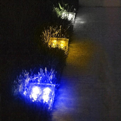 Solar Glass Brick Lights, Ice Cube Lights Solar Landscape Light Buried LED Frost Glass Path Lights for Garden, Outdoor Decoration Waterproof 4-Pack (Blue)