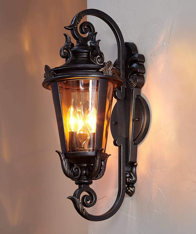 John Timberland Marseille Rustic Industrial Outdoor Wall Light Fixture Veranda Bronze Scroll 21 1/2" Champagne | Lumora