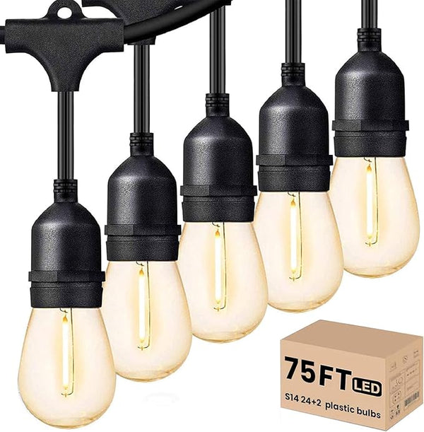 Svater Outdoor Led String Lights 75 FT, Patio Lights for Outside with 26pcs S14 Shatterproof Bulbs, IP65 Waterproof | Lumora