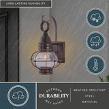 VAXCEL Chatham 13.5 in. H 1-Light Burnished Bronze Coastal Outdoor Wall Sconce Made of Durable Steel, Clear Seeded | Lumora