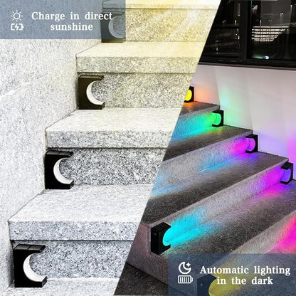 Solar Step Lights 8 Pack, Stair Lights Outdoor Waterproof, LED Step for Outside, Outdoor Solar Powered Step Lighting for Patio Decor, Deck, Porch, Front Door, Walkway (RGB Color Changing)