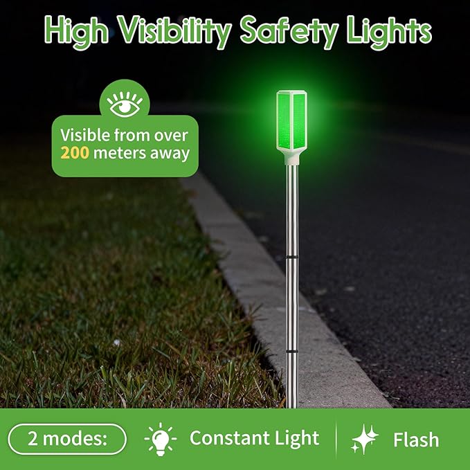 5 PCS Solar Driveway Markers, Solar Powered Driveway Lights on Poles, Outdoor Landscape Reflectors for Snow Road, Yard, Parking Lot, and Sidewalk (Green)