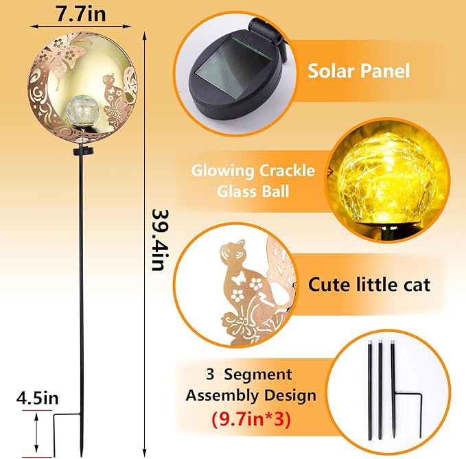 Unique Birthday Gifts for Women Mom Grandma,Solar Butterfly Cat Garden Lights Outdoor Decor,Housewarming Gifts New Home for Patio, Lawn, Yard, Pathway