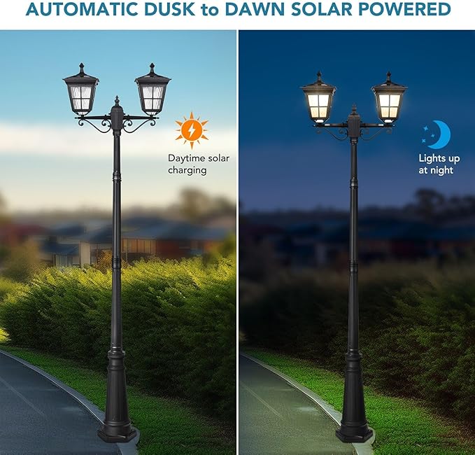 Kemeco Solar Lamp Post Light, ST4311AB1-2 Dusk to Dawn Outdoor Bright Street Post Light for Yard Garden Patio | Lumora