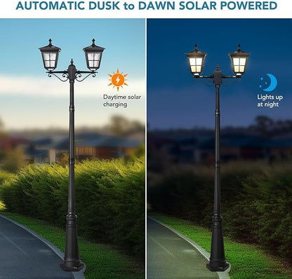Kemeco Solar Lamp Post Light, ST4311AB1-2 Dusk to Dawn Outdoor Bright Street Post Light for Yard Garden Patio Walkway Driveway Landscape Decor (Double-Head)
