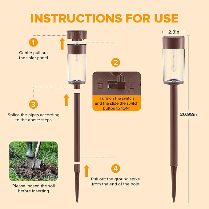 UME 10 Pack Solar Pathway Lights Outdoor Black & 10 Pack Solar Pathway Lights Outdoor Bronze