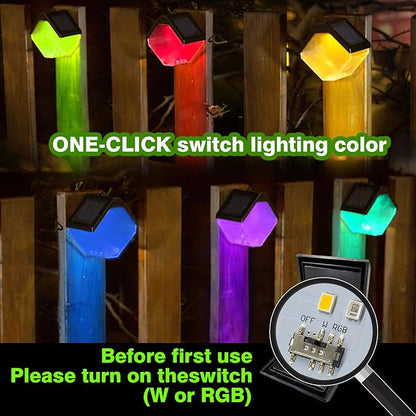 Hanging Solar Fence Lights Outdoor, Solar Deck Railing Lights Outdoor Waterproof, Color Changing & Warm White Light for Yard Deck Wall Tree (4pc)