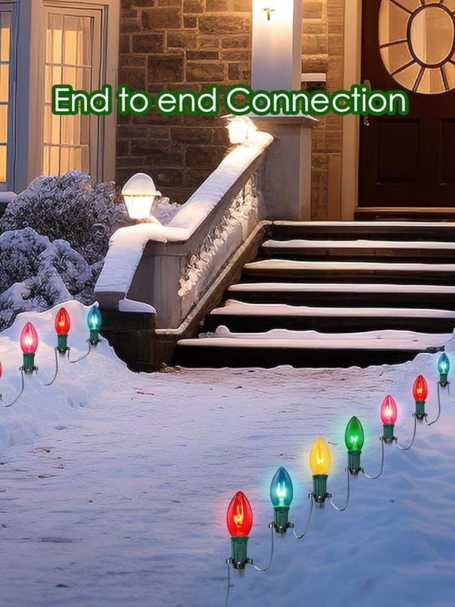SUNSGNE Christmas Pathway Lights Outdoor, 38FT Colored Christmas Lights with 25 C9 Multicolor Bulbs and 25 Plastic | Lumora