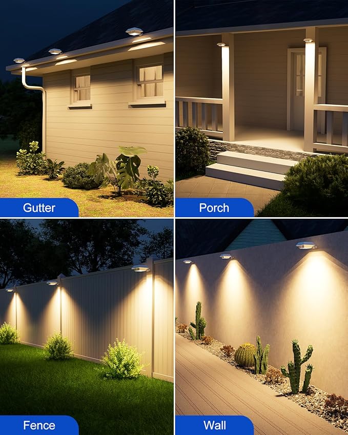 8 Pack Solar Powered Gutter Lights Outdoor Decorative Waterproof 12 LEDs Yard Lamp for Fence, Railing, Outside | Lumora