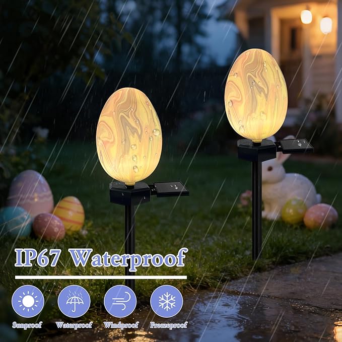 2 Pack Solar Easter Egg Lights Outdoor, Waterproof Solar Easter Yard Decorations Outdoor Easters Yard Stakes Lights for Outside Lawn Walkway Patio Cemetery Grave (Blending Colors)