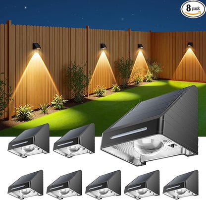 LETMY Solar Fence Lights Outdoor 8 Pack - Brighter Focused Lens, Cold White & Warm Light Fence Solar Lights Outdoor Waterproof, Auto ON/Off Deck Lighting for Wall, Patio, Backyard, Step, Railing