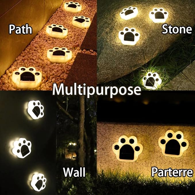 4 Pack Cute Solar Paw Print Light, Waterproof Outdoor Gardent Lights, Led Animal Yard Lights for Garden, Patio, Flowerbed, Lawn Decor(Warm Yellow)