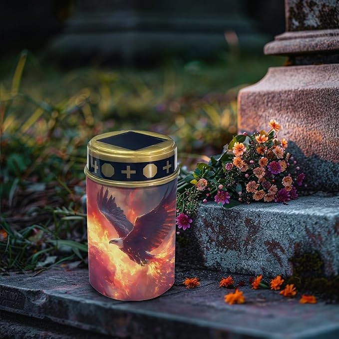 Poceacles 6 Pack Solar Lights Outdoor Grave Solar Lights for Cemetery Decoration Solar Outdoor Lights Cemetery Solar Lamp for Garden Lawn Backyard Pathway Decor, Eagle Flame