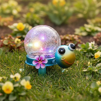 Solar Lights Outdoor Turtle Garden Decor with Crackle Glass Globe Lights - Cute Metal Turtle Statue for Yard Lawn Patio Porch Pathway Tabletop, Housewarming Gifts for Mom Women
