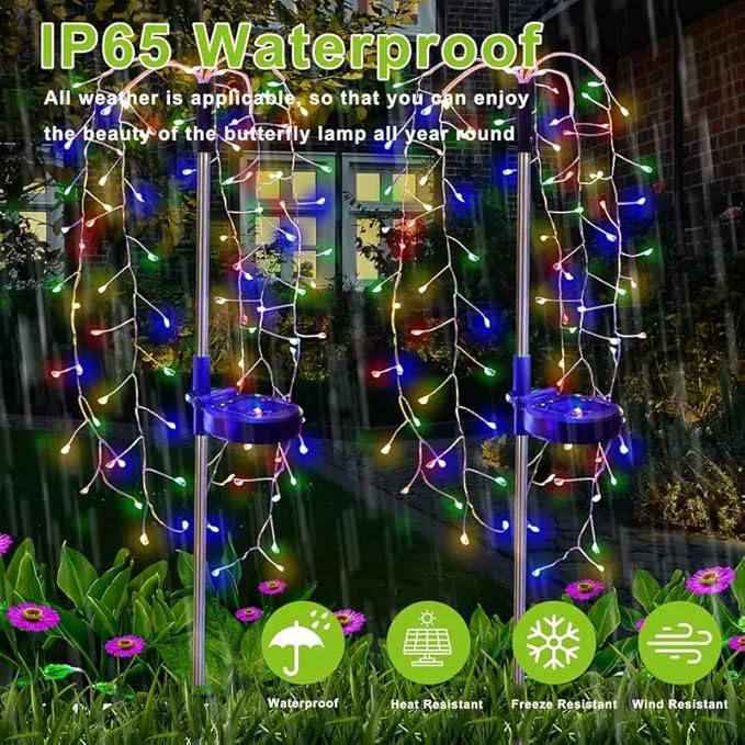 Solar Garden Christmas Lights, 1Pack Solar Willow Tree Lights, 200LEDs Solar Fairy Pathway String Lights 8 Modes Waterproof Copper Wire for Home Yard Christmas Decoration