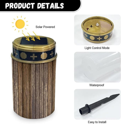 Vintage Wood Grain Solar Lights Outdoor Waterproof Solar Garden Stake Lights for Yard Patio Landscape Lighting Solar-Powered Fairy Lights Pretty Flameless Lights